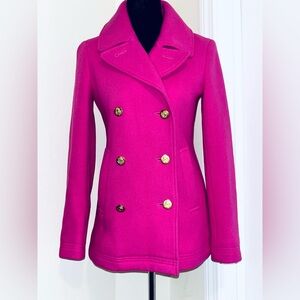 J. Crew Stadium Coth by Nello Gori Fuchsia Peacoat with Gold Buttons
